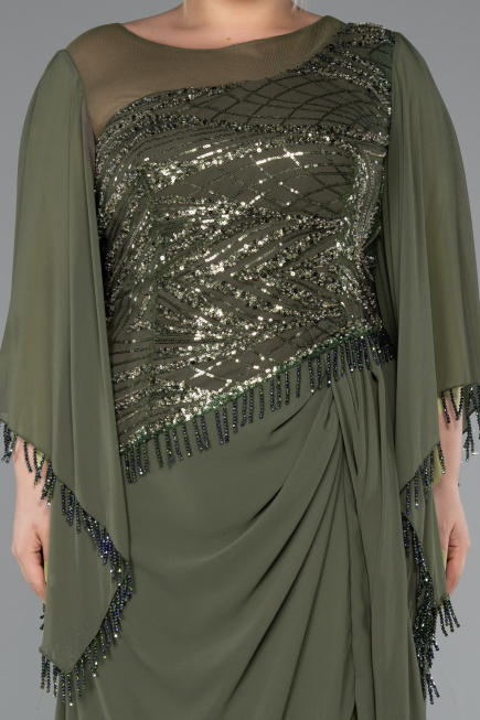 Robe De Soirée Grande Taille Longue Mousseline Kaki ABU5093