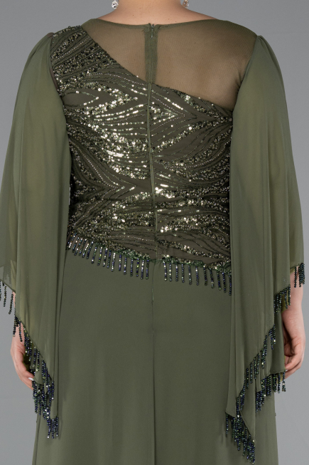 Robe De Soirée Grande Taille Longue Mousseline Kaki ABU5093