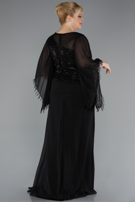 Robe De Soirée Grande Taille Longue Mousseline Noir ABU5093