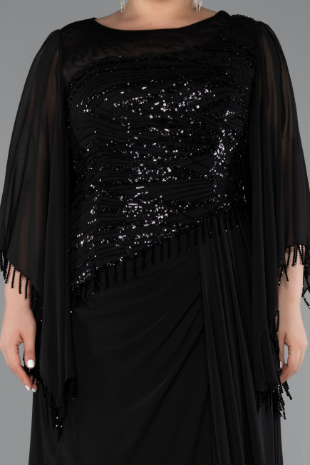 Robe De Soirée Grande Taille Longue Mousseline Noir ABU5093