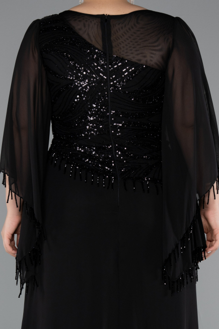 Robe De Soirée Grande Taille Longue Mousseline Noir ABU5093