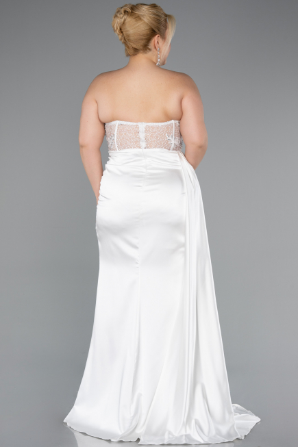 Robe De Graduation Grande Taille Satin Longue Blanc ABU3855