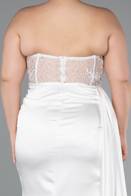 Robe De Graduation Grande Taille Satin Longue Blanc ABU3855