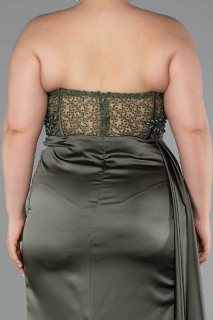 Robe De Graduation Grande Taille Satin Longue Kaki ABU3855