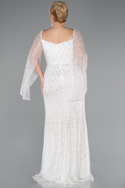 Robe De Fiançailles Grande Taille Perlé Longue Blanc ABU4640
