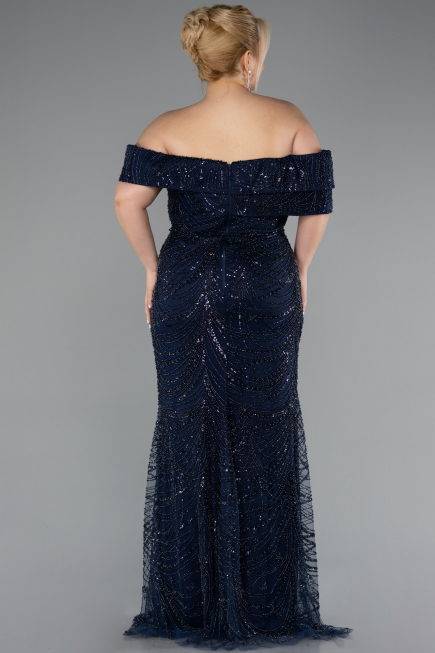 Robe Grande Taille Longue Bleu Marine ABU4947