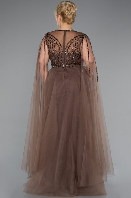 Robe De Fiançailles Grande Taille Longue Perlé Brun ABU5050