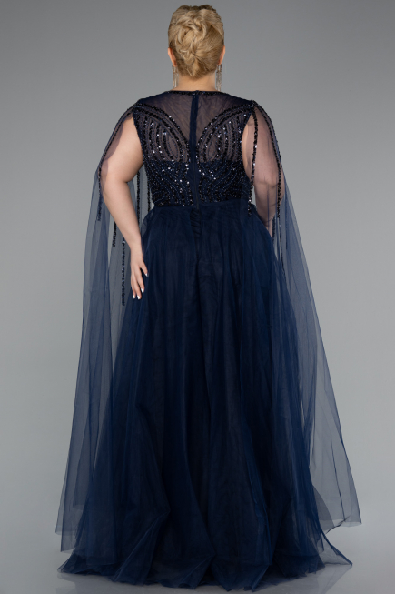 Robe De Fiançailles Grande Taille Longue Perlé Bleu Marine ABU5050