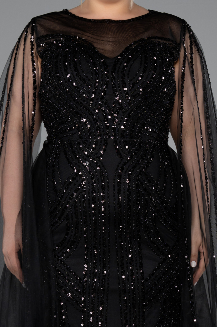 Robe De Fiançailles Grande Taille Longue Perlé Noir ABU5050