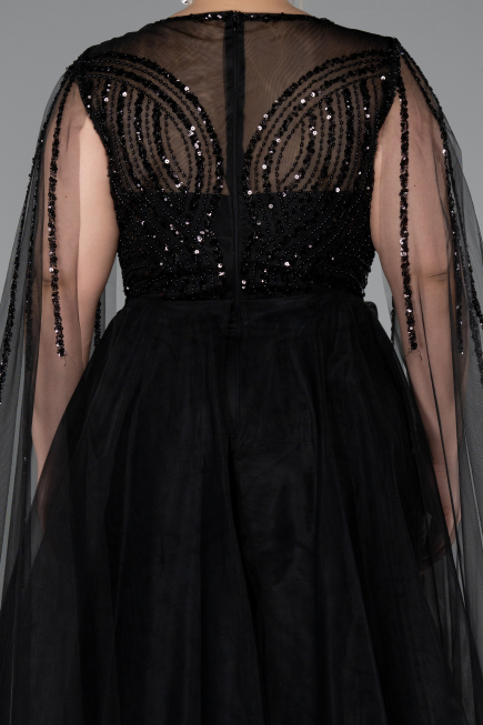 Robe De Fiançailles Grande Taille Longue Perlé Noir ABU5050