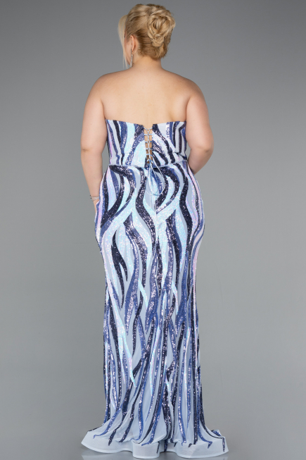 Robe de Soirée Grande Taille Longue Bleu ABU5025