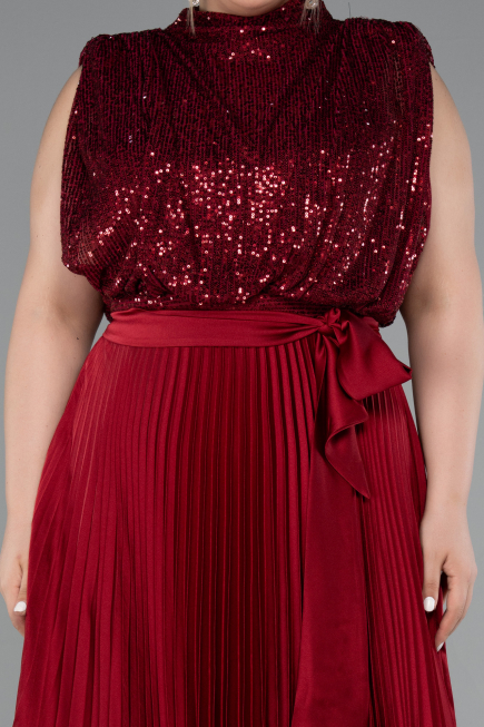 Robe Grande Taille Longue Rouge Bordeaux ABU3341