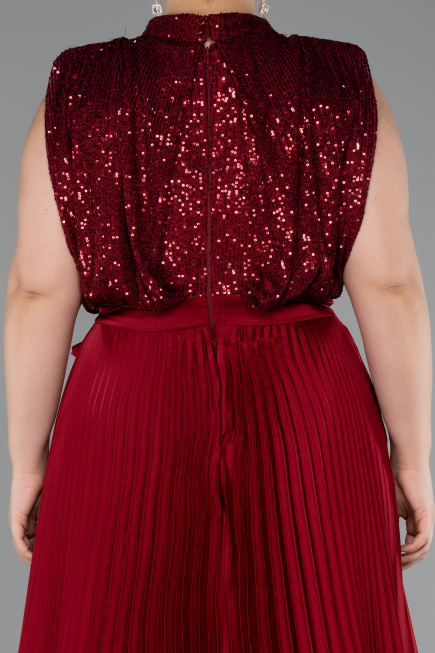 Robe Grande Taille Longue Rouge Bordeaux ABU3341