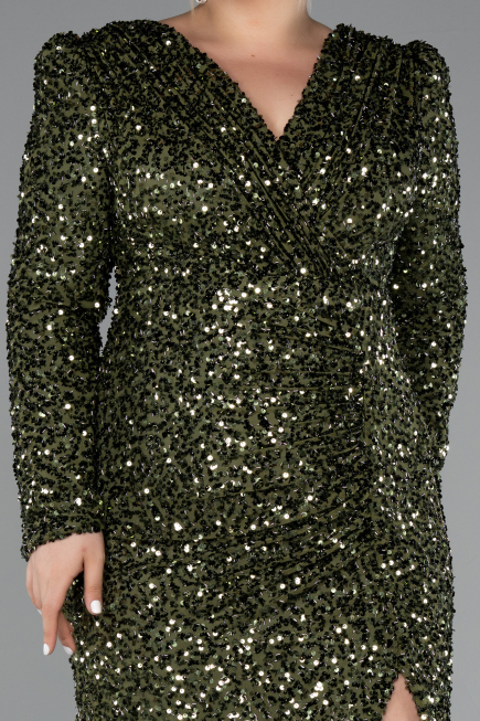 Robe De Fiançailles Grande Taille Longue Squameuse Kaki ABU4373