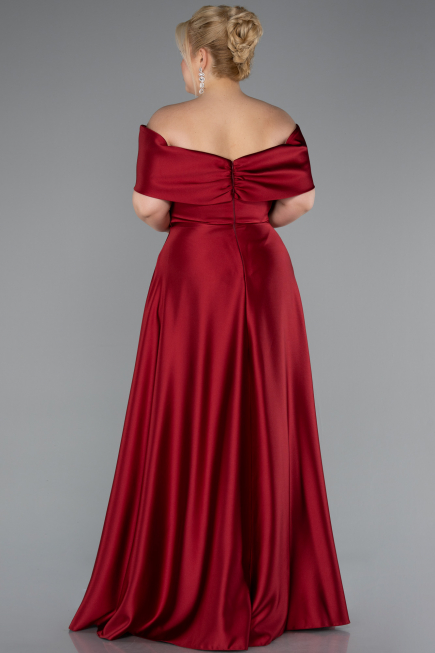 Robe Grande Taille Longue Satin Rouge Bordeaux ABU5072