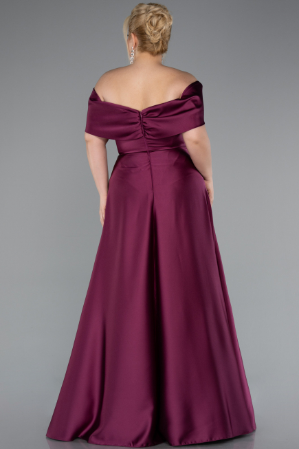 Robe Grande Taille Longue Satin Prune ABU5072