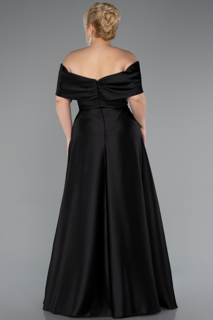 Robe Grande Taille Longue Satin Noir ABU5072