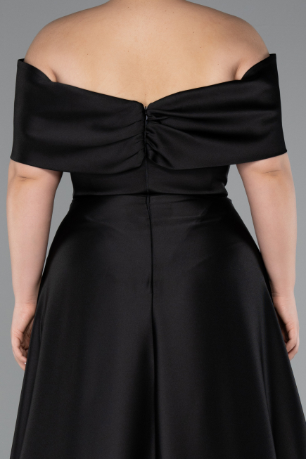 Robe Grande Taille Longue Satin Noir ABU5072