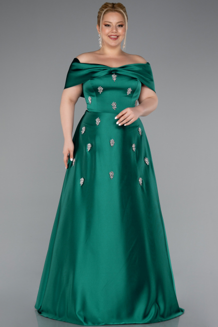 Robe Grande Taille Longue Satin Émeraude ABU5072
