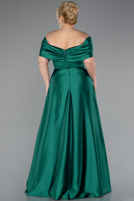 Robe Grande Taille Longue Satin Émeraude ABU5072