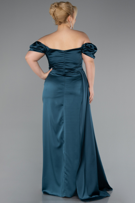 Robe De Soirée Grande Taille Satin Longue Vert Pétrole ABU1626