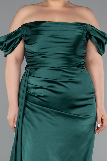 Robe de Soirée Grande Taille Longue Satin Émeraude ABU1626