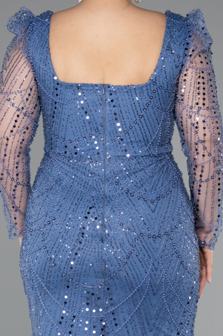 Robe De Fiançailles Grande Taille Perlé Longue Indigo ABU4761
