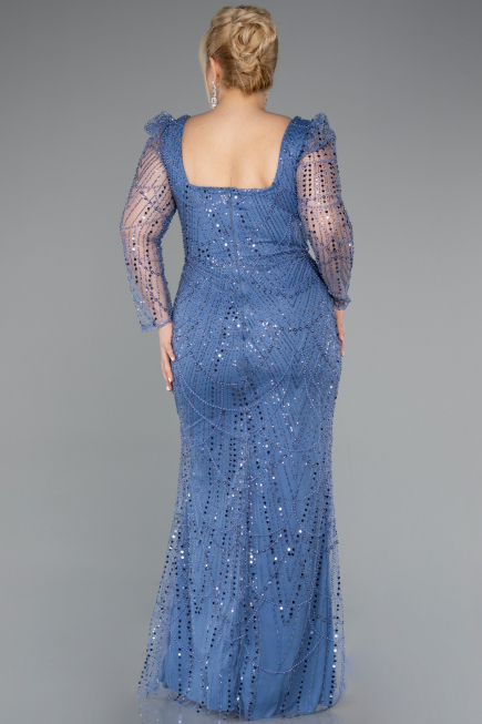 Robe De Fiançailles Grande Taille Perlé Longue Indigo ABU4761