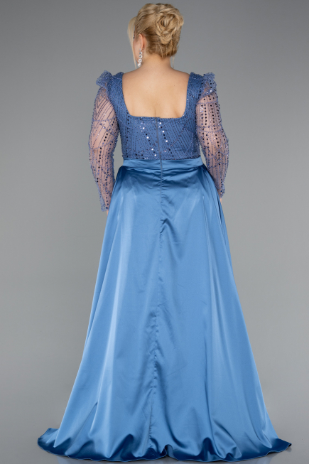 Robe De Fiançailles Grande Taille Perlé Longue Indigo ABU4761