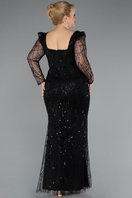 Robe De Fiançailles Grande Taille Longue Perlé Noir ABU4761