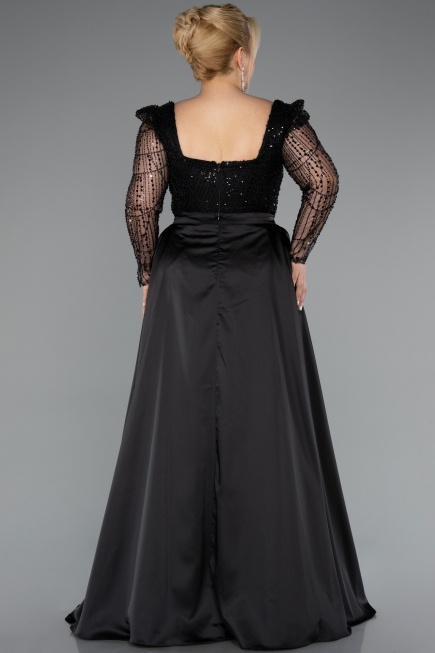 Robe De Fiançailles Grande Taille Longue Perlé Noir ABU4761