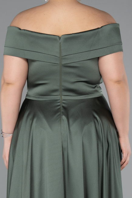 Robe De Soirée Grande Taille Satin Longue Kaki ABU2355