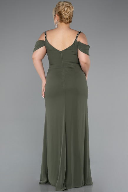 Robe De Soirée Grande Taille Mousseline Longue Kaki ABU3742