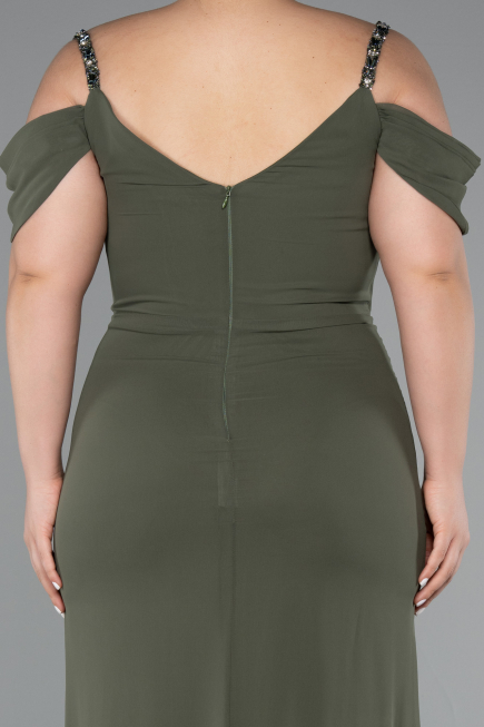 Robe De Soirée Grande Taille Mousseline Longue Kaki ABU3742