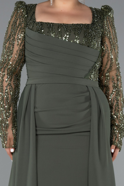 Robe de Soirée Grande Taille Longue Kaki ABU5094