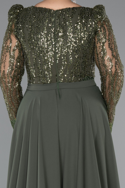 Robe de Soirée Grande Taille Longue Kaki ABU5094