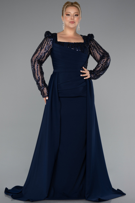 Robe de Soirée Grande Taille Longue Bleu Marine ABU5094
