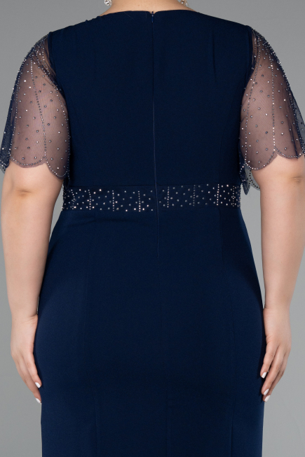 Robe De Invitation Grande Taille Midi Bleu Marine ABK2381