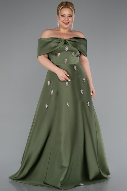 Robe De Soirée Grande Taille Satin Longue Kaki ABU4998