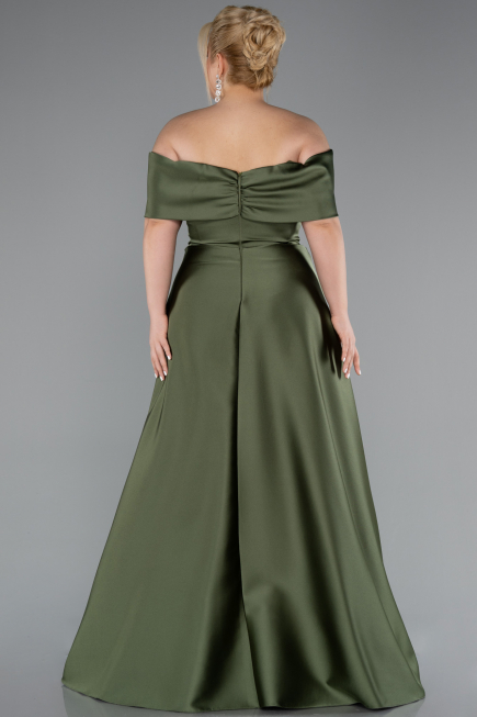 Robe De Soirée Grande Taille Satin Longue Kaki ABU4998