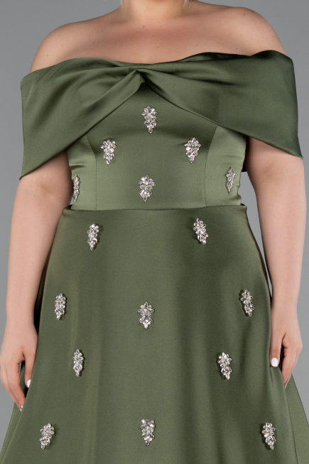Robe De Soirée Grande Taille Satin Longue Kaki ABU4998