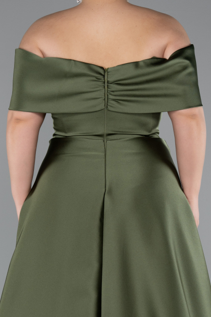 Robe De Soirée Grande Taille Satin Longue Kaki ABU4998
