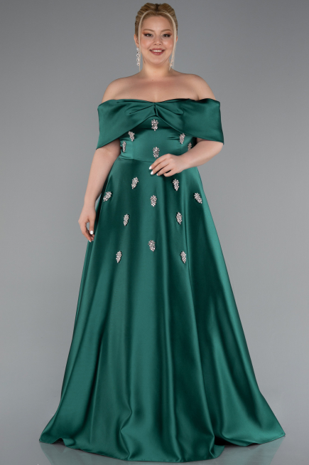 Robe De Soirée Grande Taille Satin Longue Émeraude ABU4998