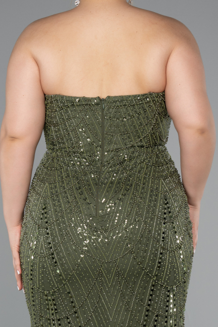 Robe De Soirée Grande Taille Longue Perlé Kaki ABU5010