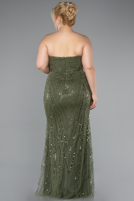 Robe De Soirée Grande Taille Longue Perlé Kaki ABU5010