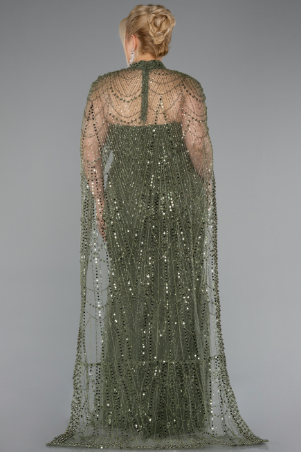 Robe De Soirée Grande Taille Longue Perlé Kaki ABU5010