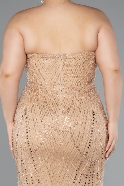 Robe De Soirée Grande Taille Longue Perlé Or ABU5010