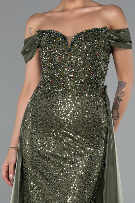 Robe de Soirée Longue Perlé Kaki ABU5099