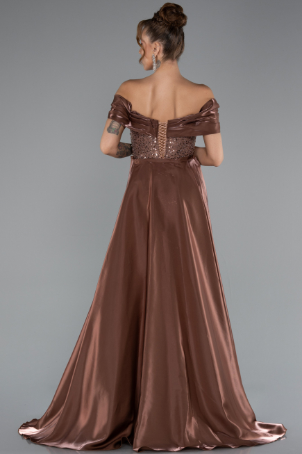 Robe de Soirée Longue Perlé Brun ABU5099