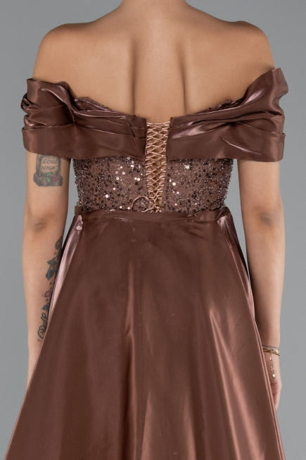Robe de Soirée Longue Perlé Brun ABU5099